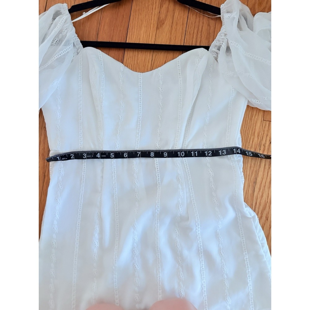 Windsor White Sheer Puff Sleeve Mini Ruffle Dress With Eyelet Detail Size Small - Picture 8 of 12